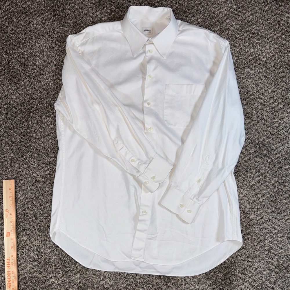 Vintage Armani Collezioni 16 41 Button Up White Twill Dress Shirt Long Sleeve